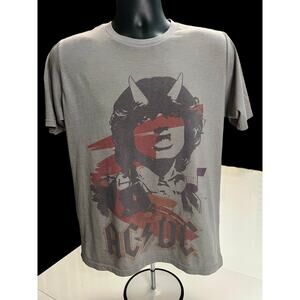 AC/DC Horns Graphic T-Shirt Highway to Hell Gray Medium | Classic Rock Band Tee